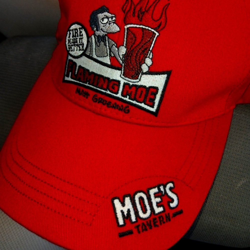The Simpsons "Flaming Moe's" Moe's Tavern Vintage Red Baseball Cap